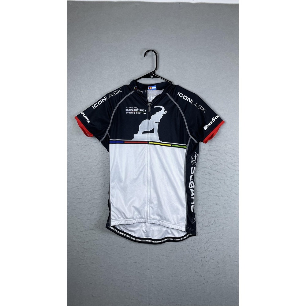 ShaverSport‎ Cycling Jersey Womens XL Black White Subaru Elephant Rock Full Zip